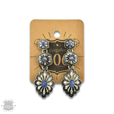 Western denim stone concho earrings