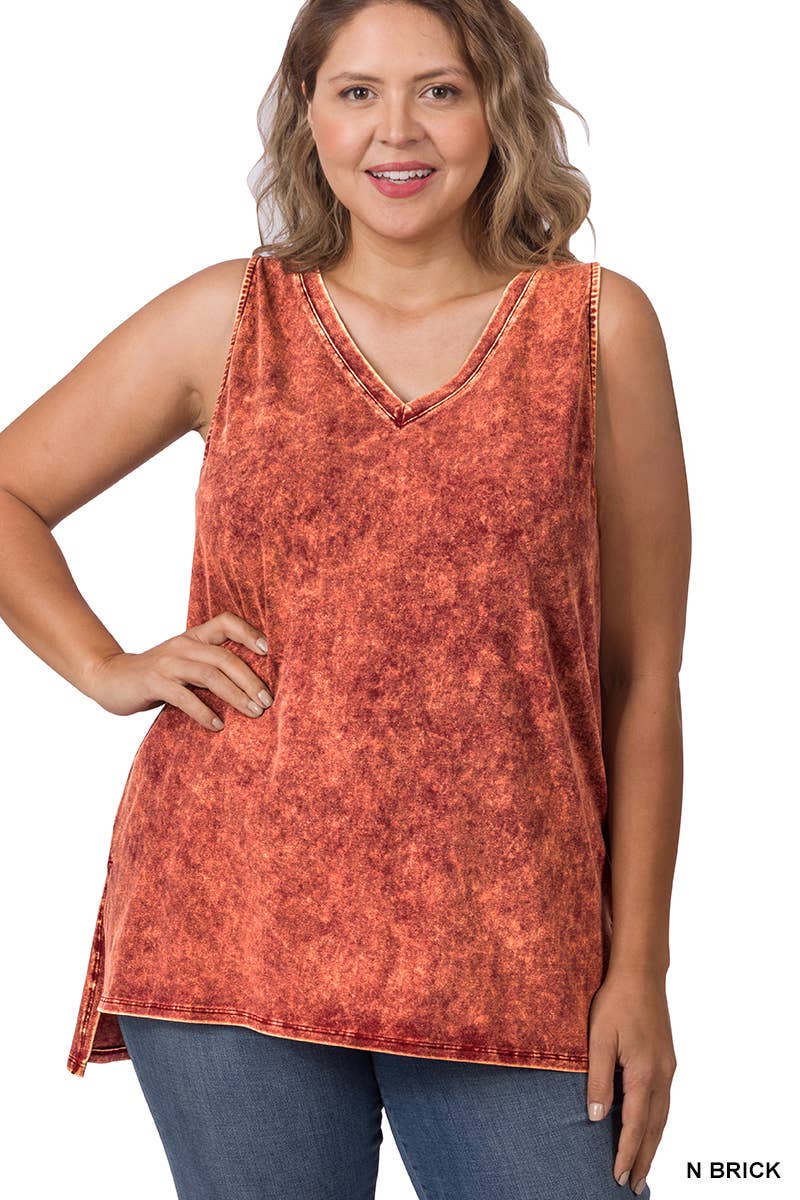 Plus size Mineral Wash Top w/ Side Slit PERSIMMON