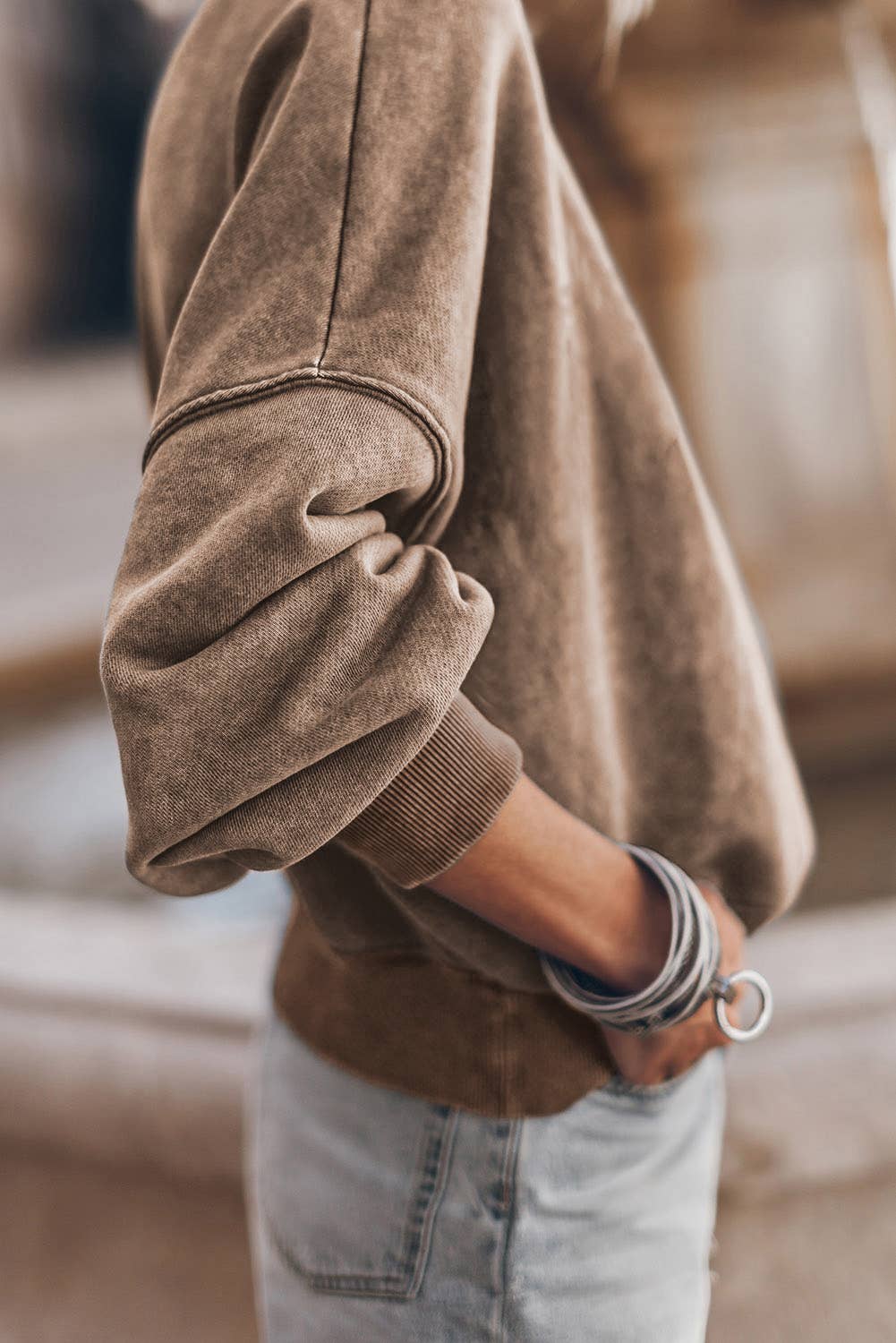 Crew Neck Pullover: Brown