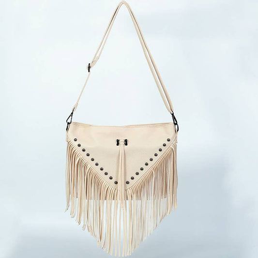 Fringed Shoulder Handbag: White