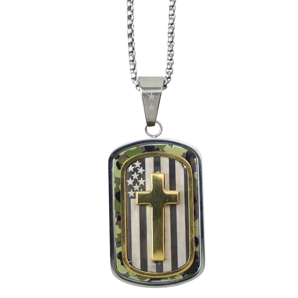 Men's Necklace Camo Cross Flag