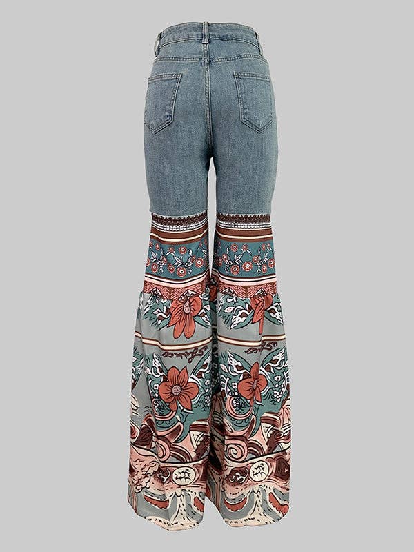 Flared Pants Floral Printed High-Waisted
