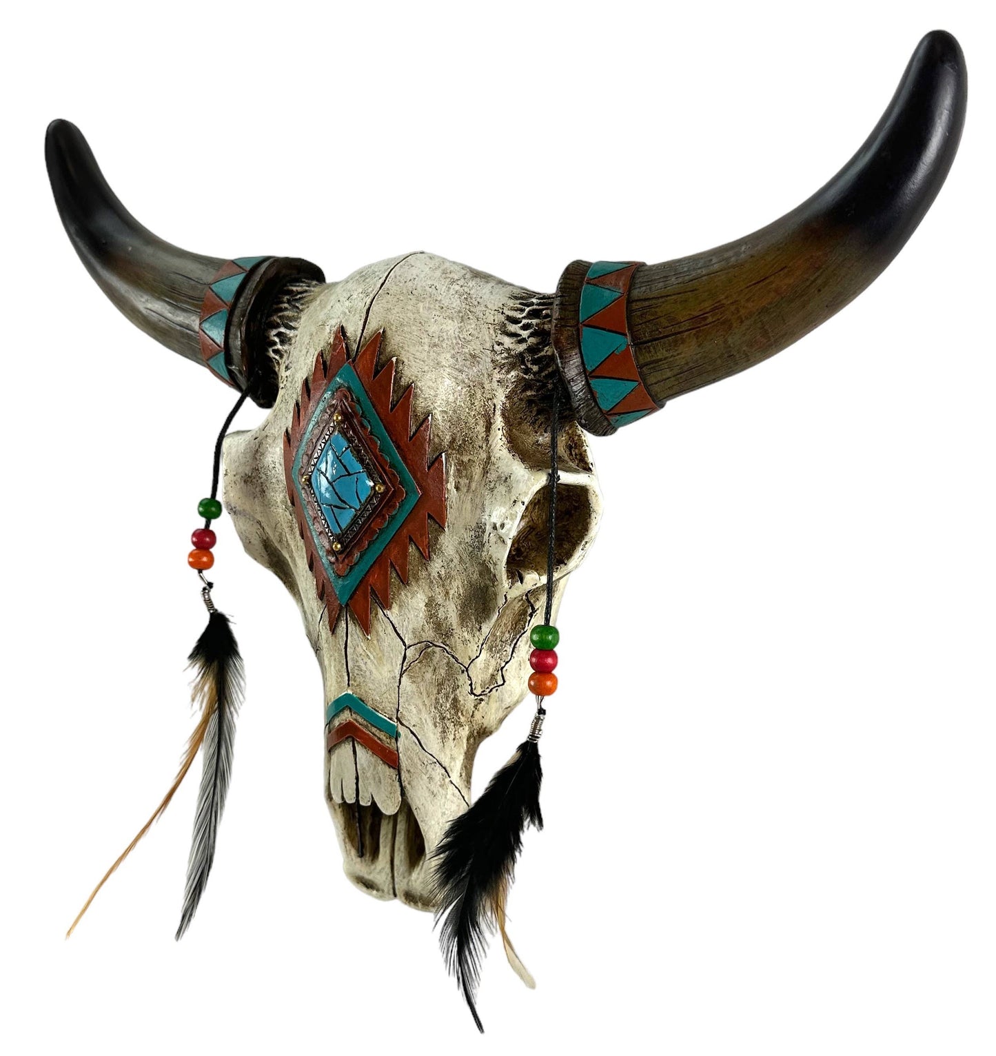 Southwest Tribal Bull Cow Skull Feathers Hanging Wall Décor