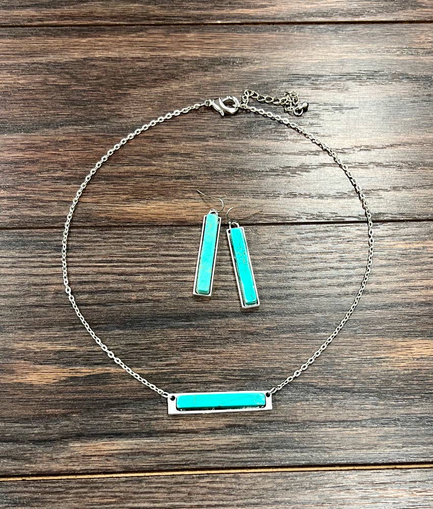 Bar Turquoise Necklace Earrings Set