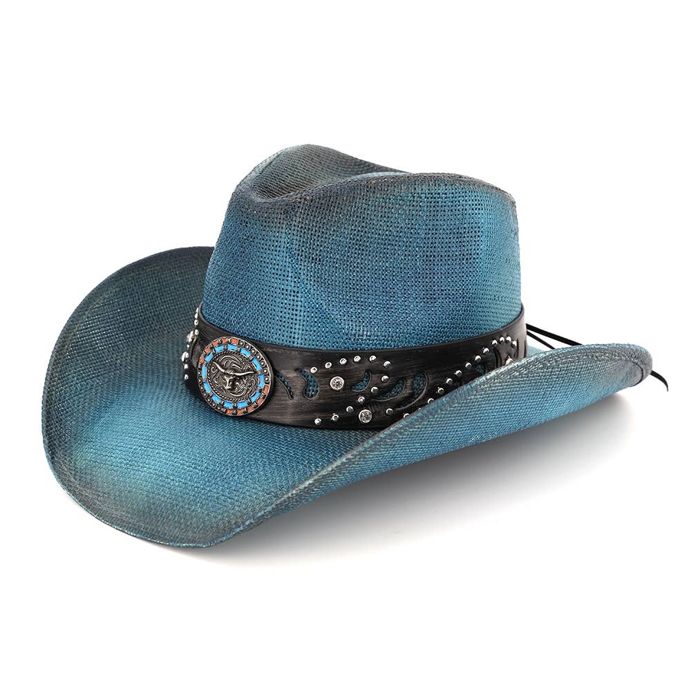 Bull Medallion And Stud Band Straw Cowboy Hat