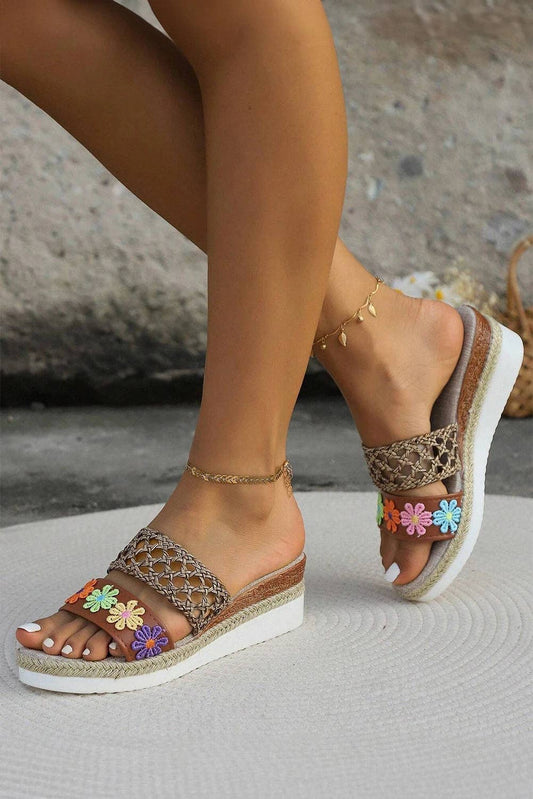 Floral Braided Details Wedge Slippers