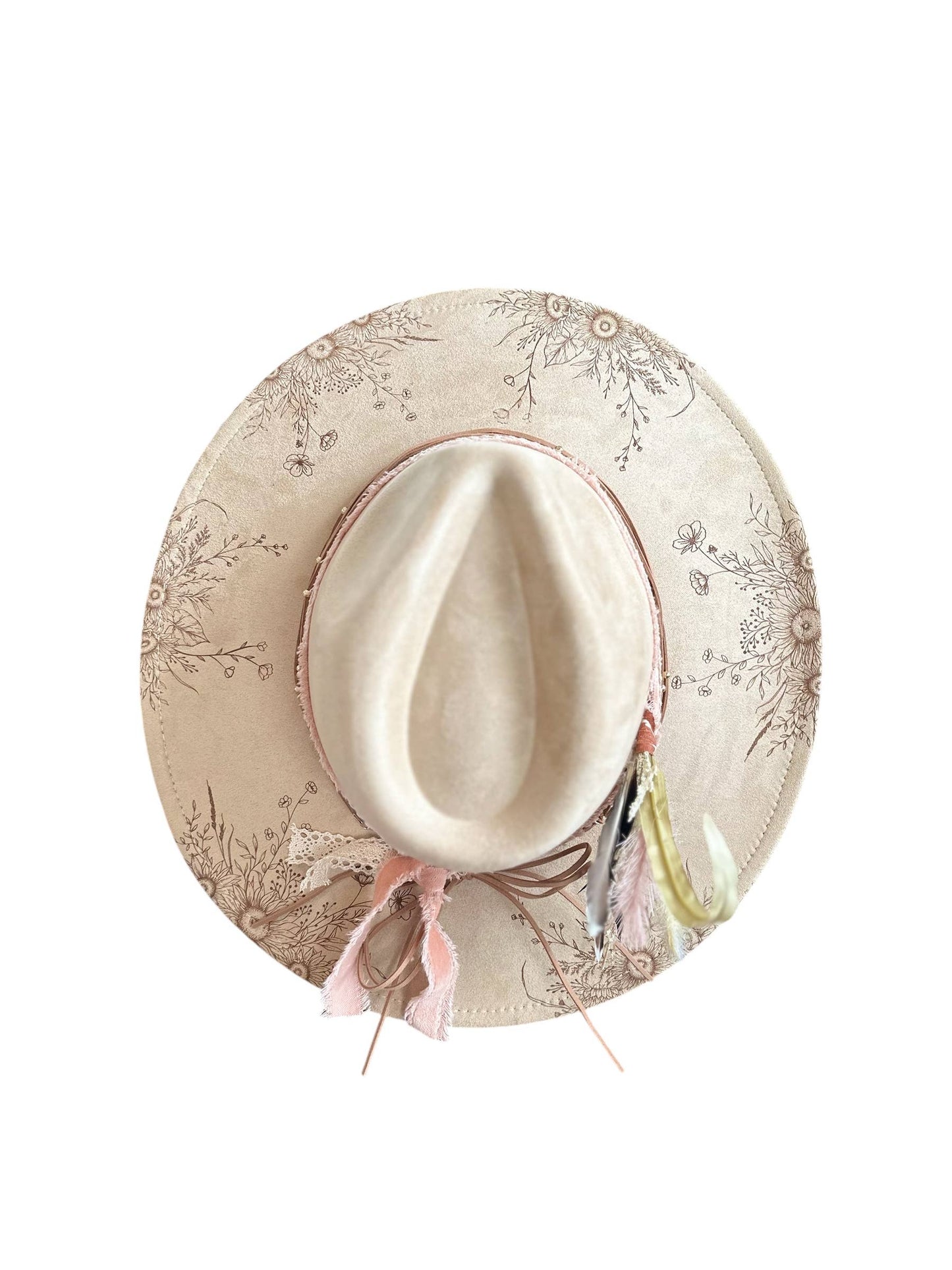 Suede Rancher Hat, Cowboy Hat | Sunflower Floral Brim: Peacock Blue
