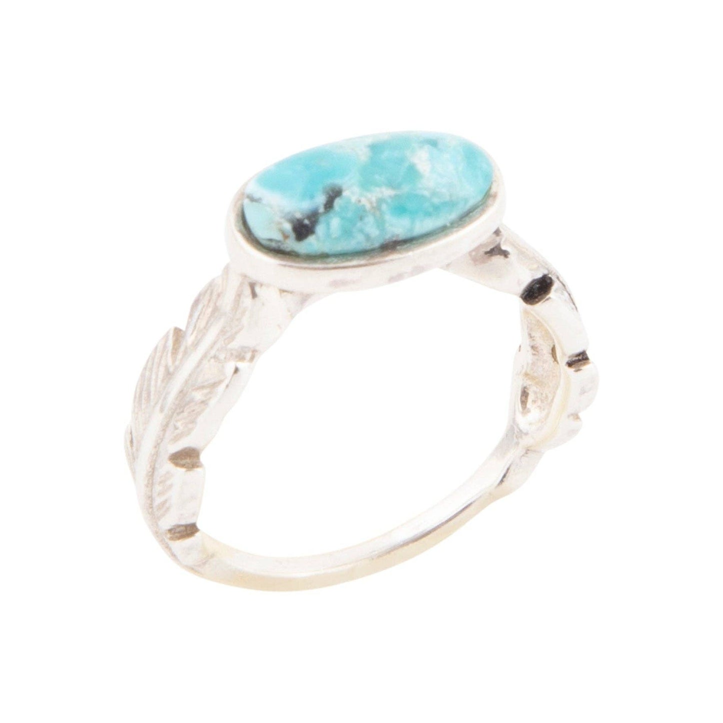 Feather Silver and Blue Turquoise Ring: Size 8