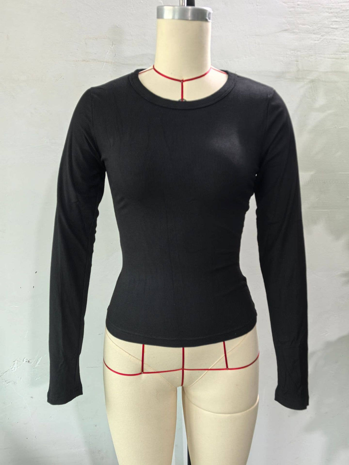 Ribbed Long Sleeve Crop Top: Navy / Missy / L