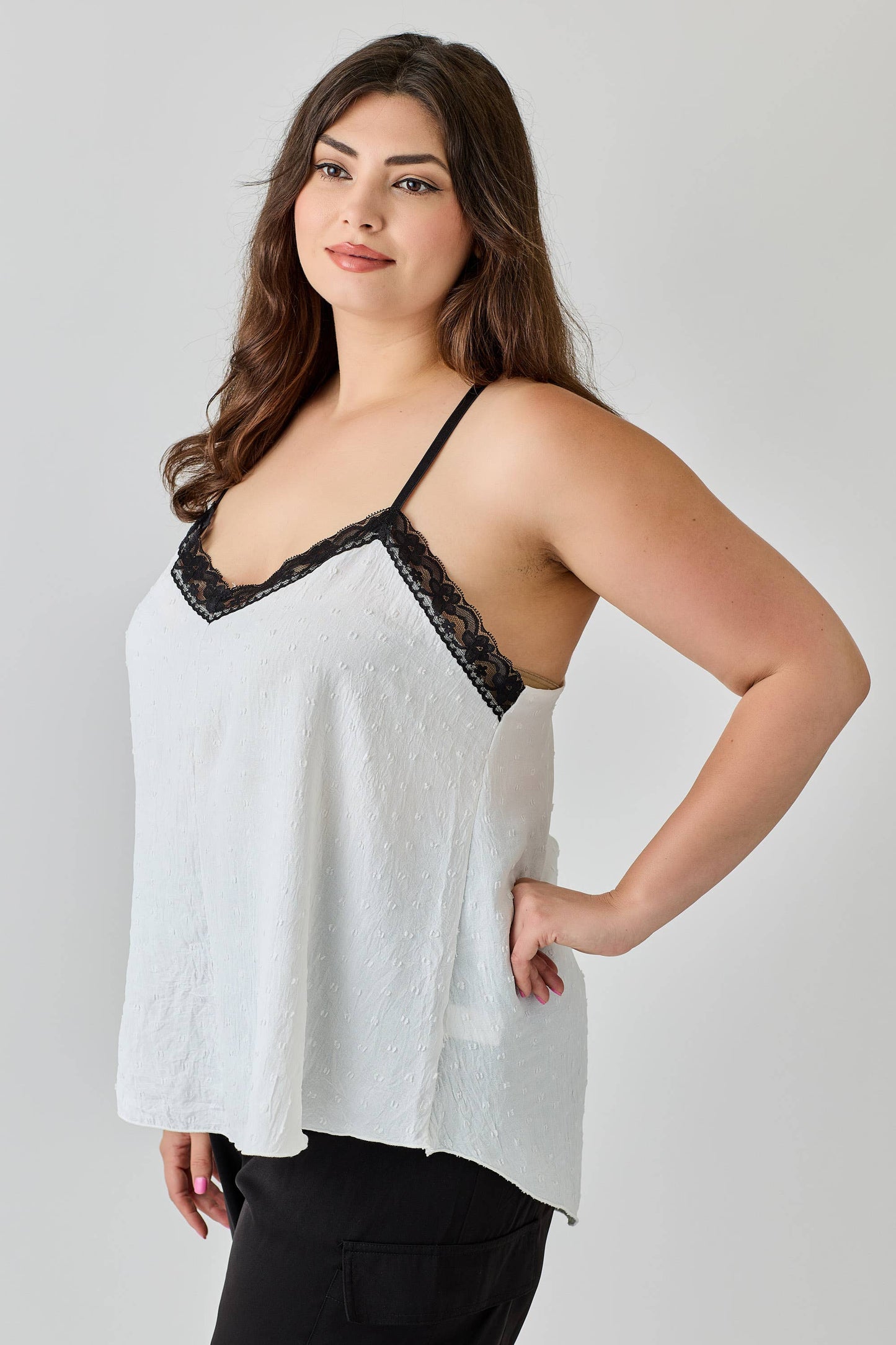 Plus Size Textured Dot Lace Trim Cami