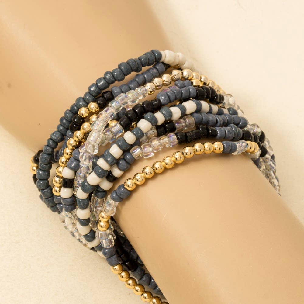 Blue Seed Beaded Bracelet Set