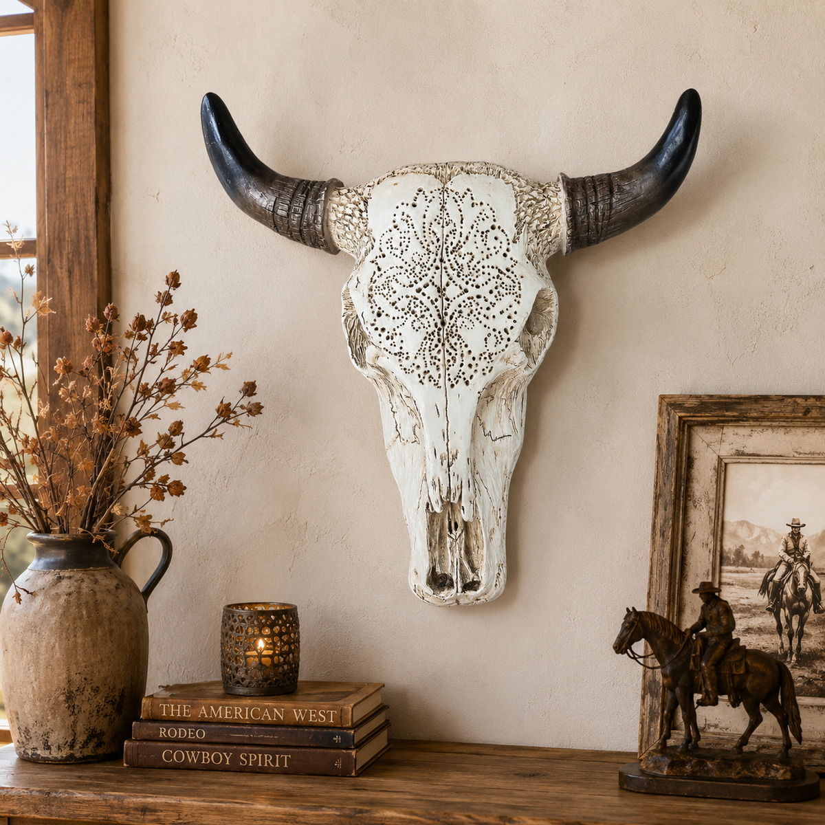 Tooled Bull Skull