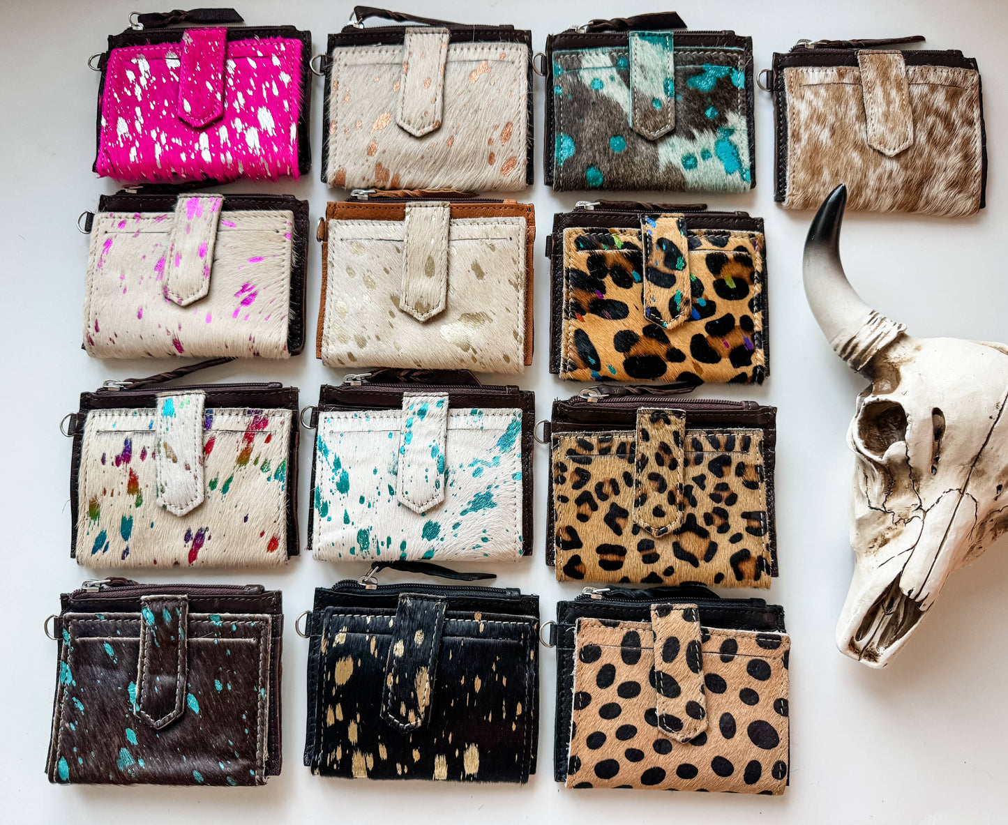 Dakota Wristlet Wallet - Western Cowhide Leather Credit Card: 15 - GOLD SPECS