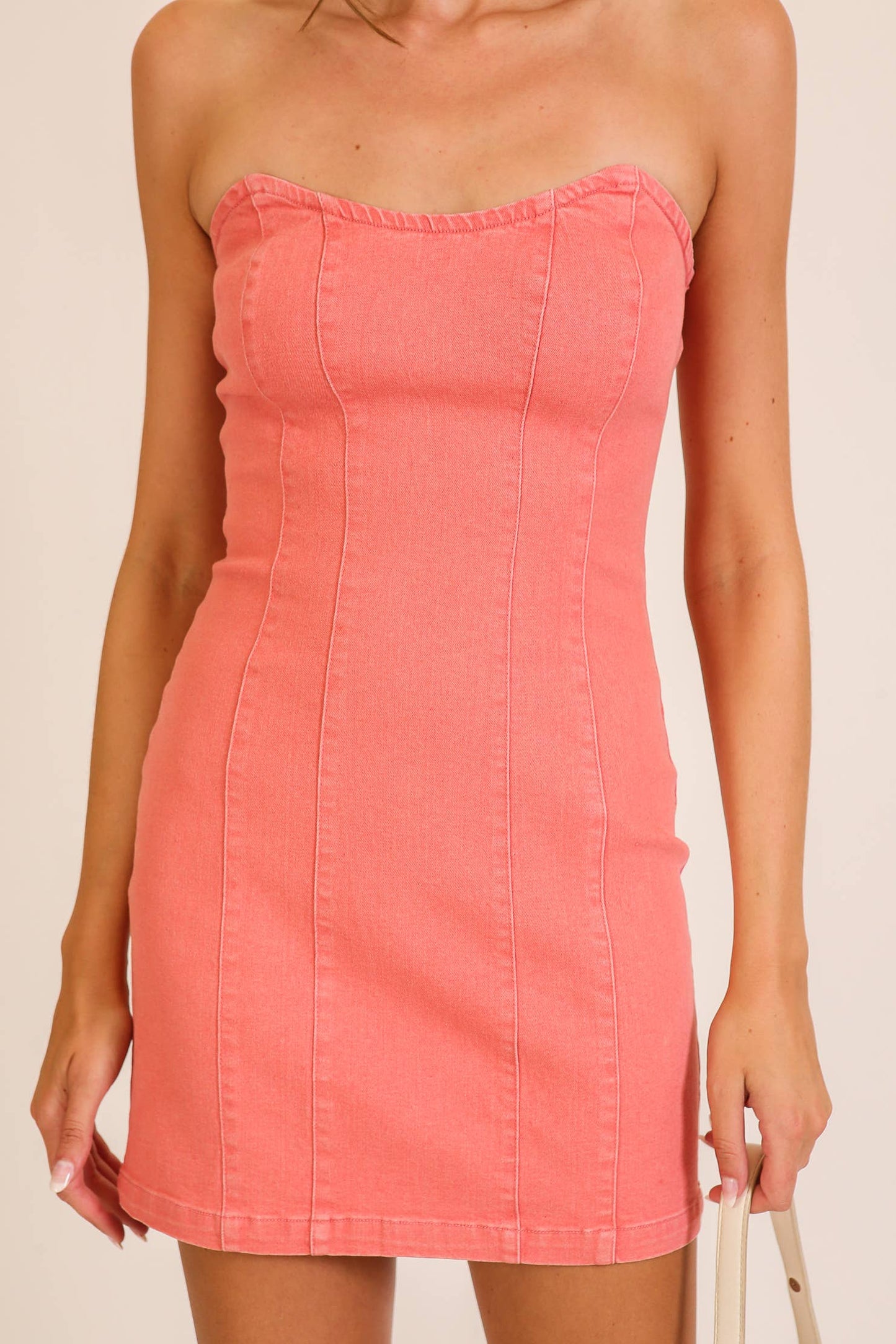 Strapless Stretch Denim Mini Dress