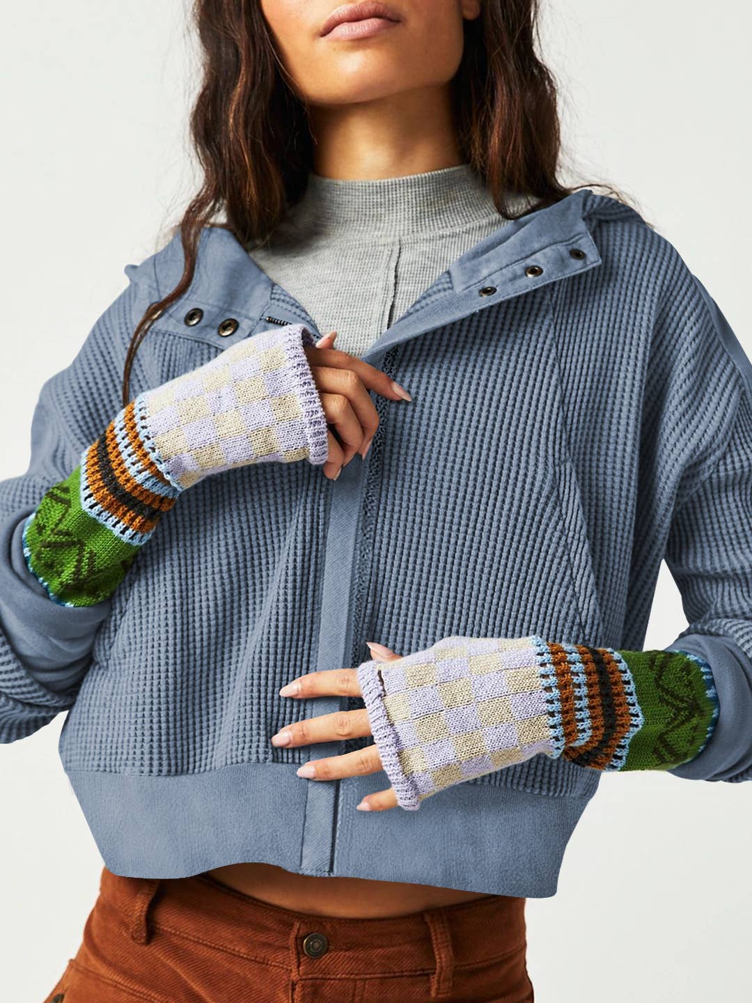 Waffle crop hooded jacket