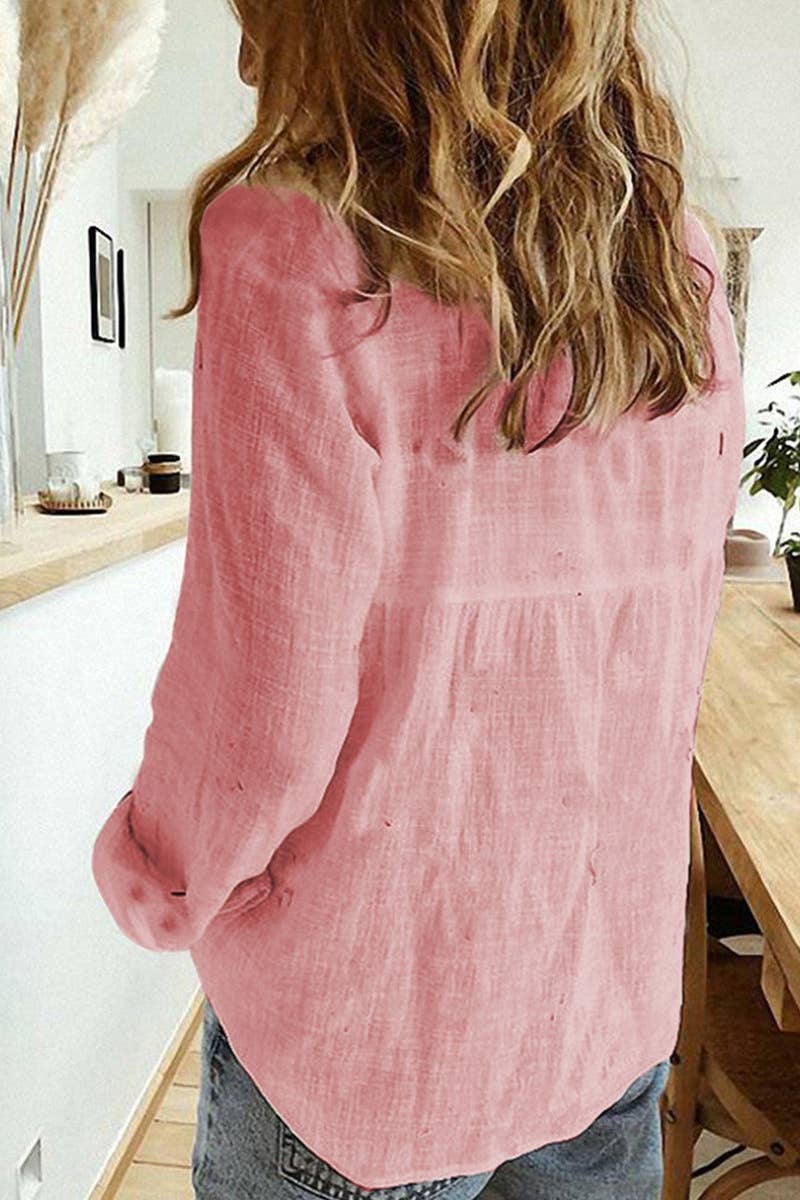 LONG-SLEEVED LAPEL BUTTON-DOWN BLOUSE