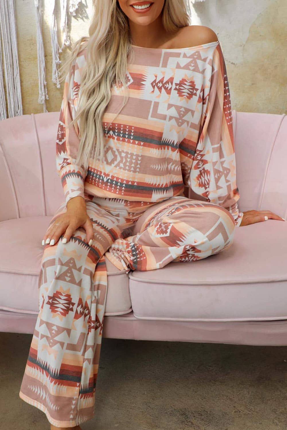 Aztec Print Loungewear Casual Two-Piece Set