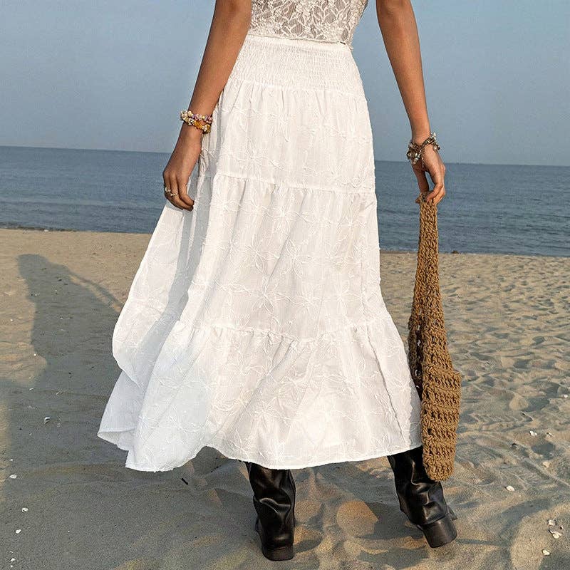 High Waist Embroidered Split Maxi Skirt