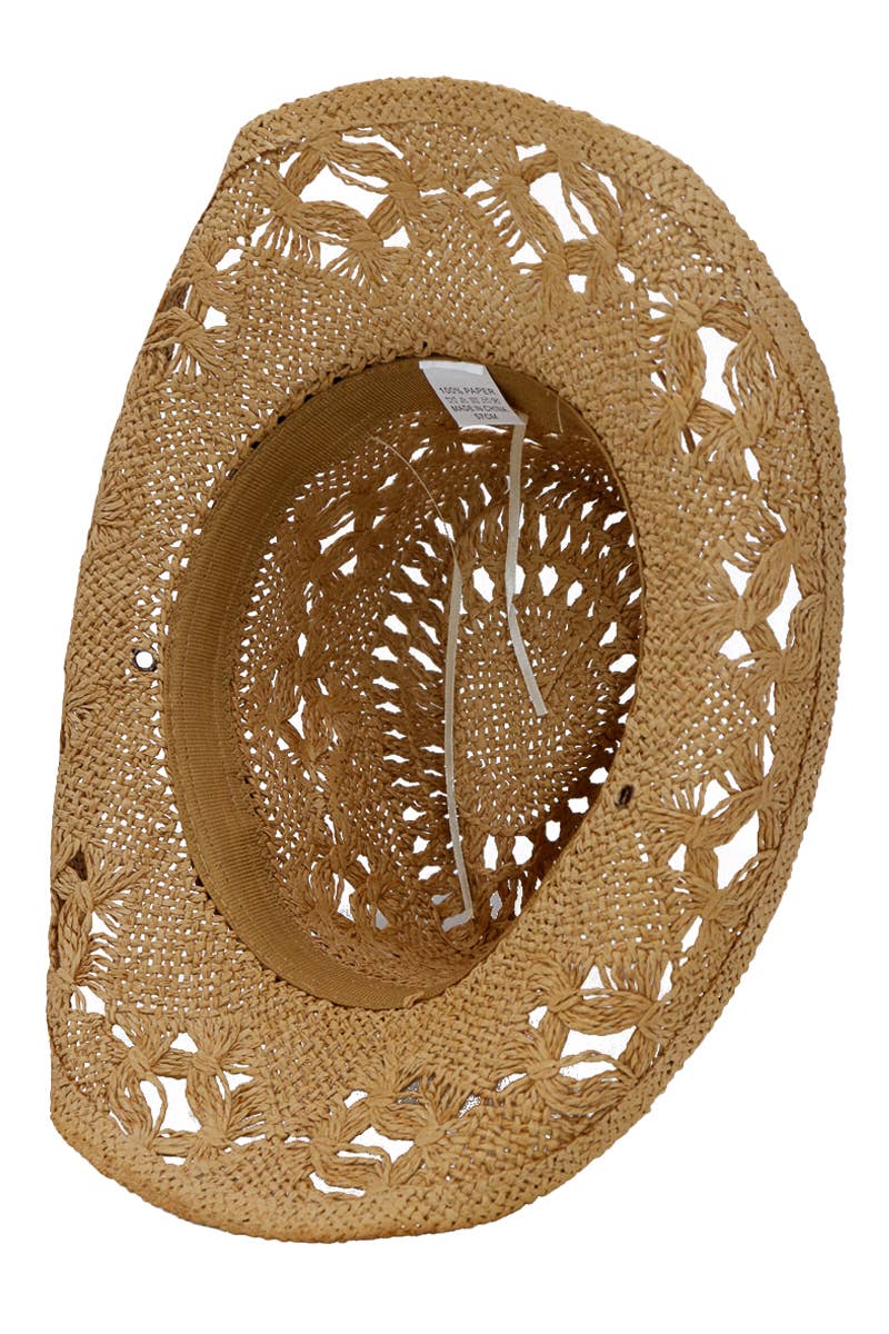 Longhorn Monochrome Belt Crochet Woven Cowboy Hat