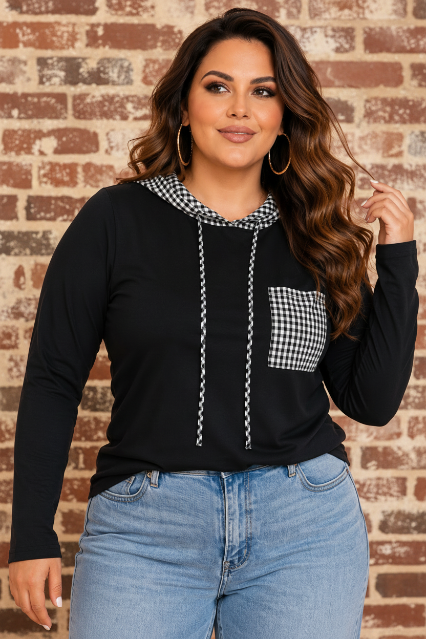 Gingham Patchwork Hooded