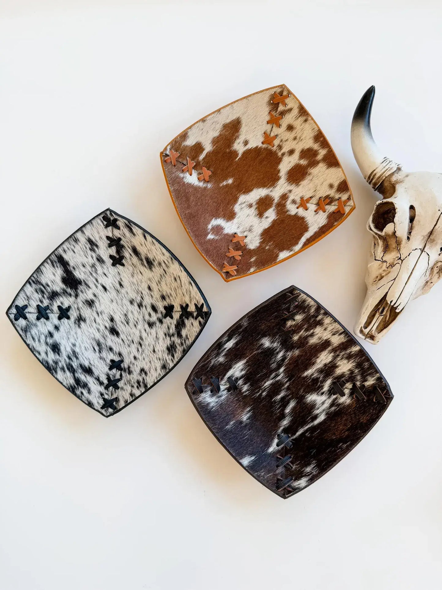 COWHIDE LEATHER TRAY - jewelry storage - Genuine Hair On: TAN