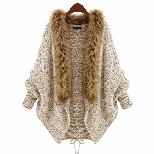 Faux Fur Trim Knit Cardigan