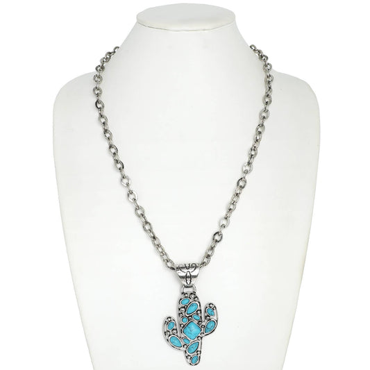 Turquoise Cactus Pendant Necklace