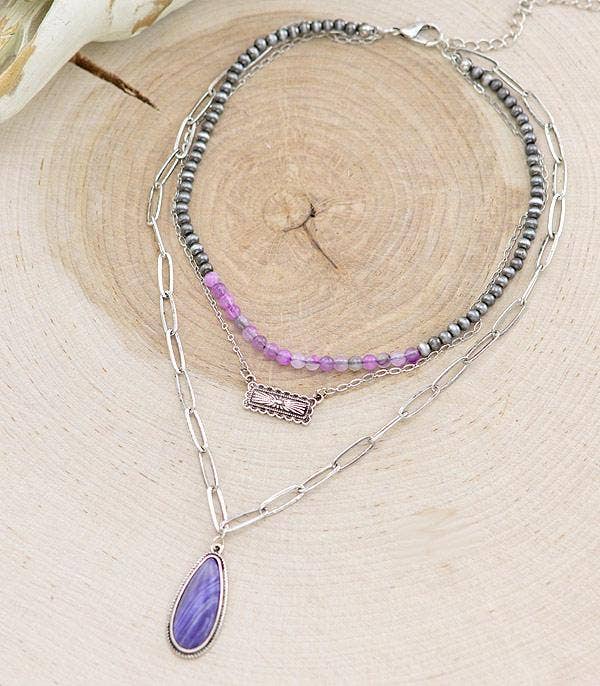 Purple Teardrop Layered Necklace
