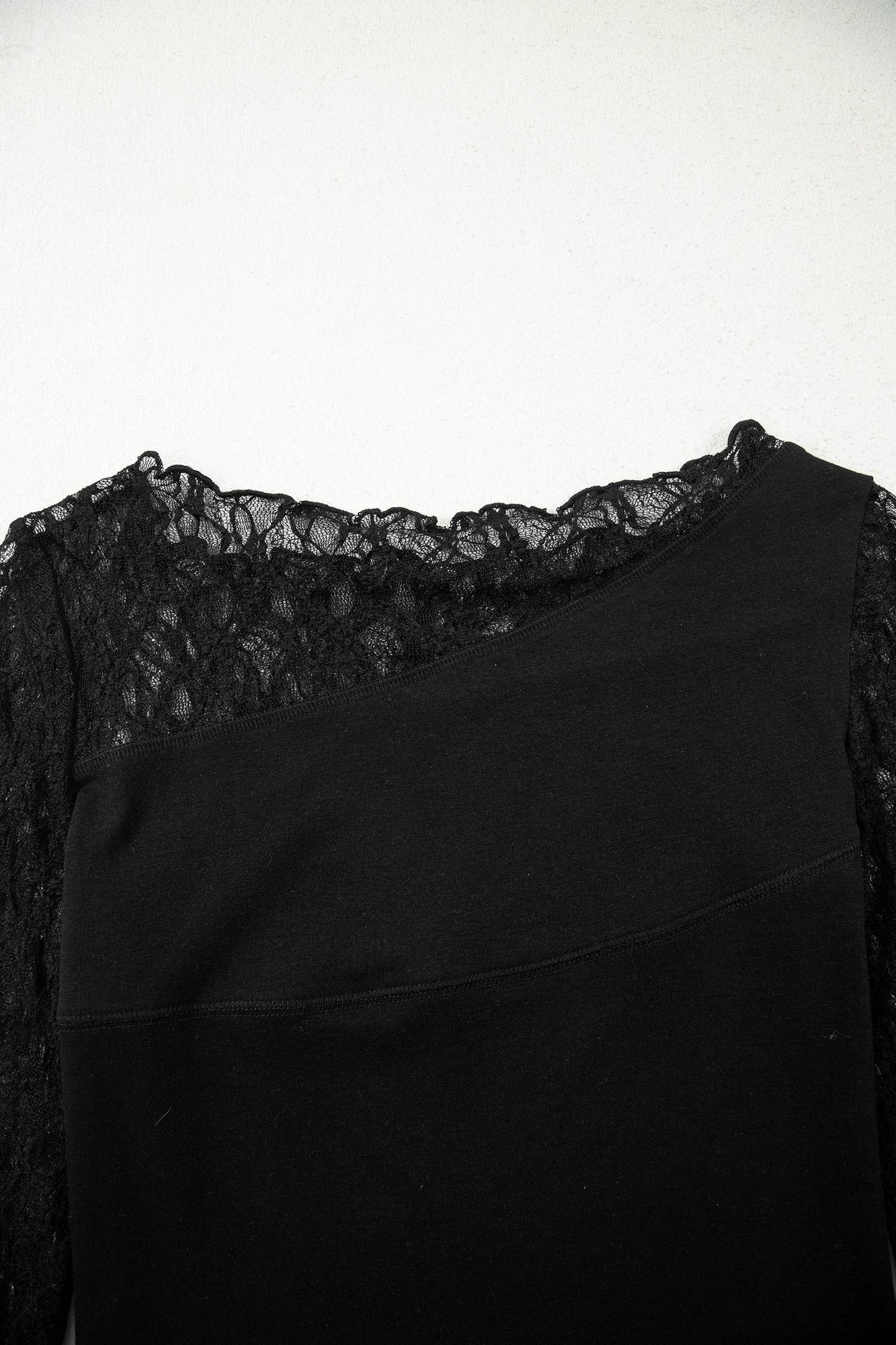 Asymmetric Panels Sheer Floral Lace Long Sleeve Top