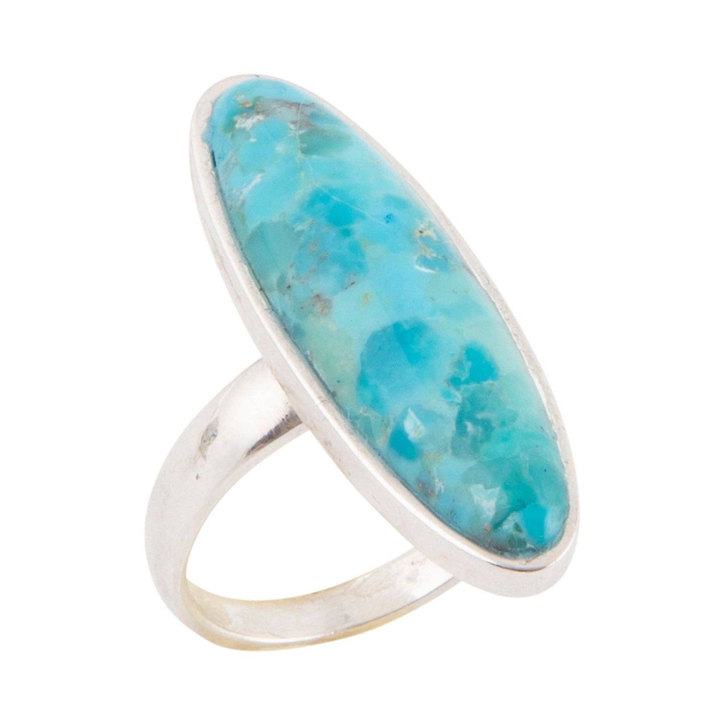 Pueblo Blue Turquoise and Silver Oval Ring: Size 9