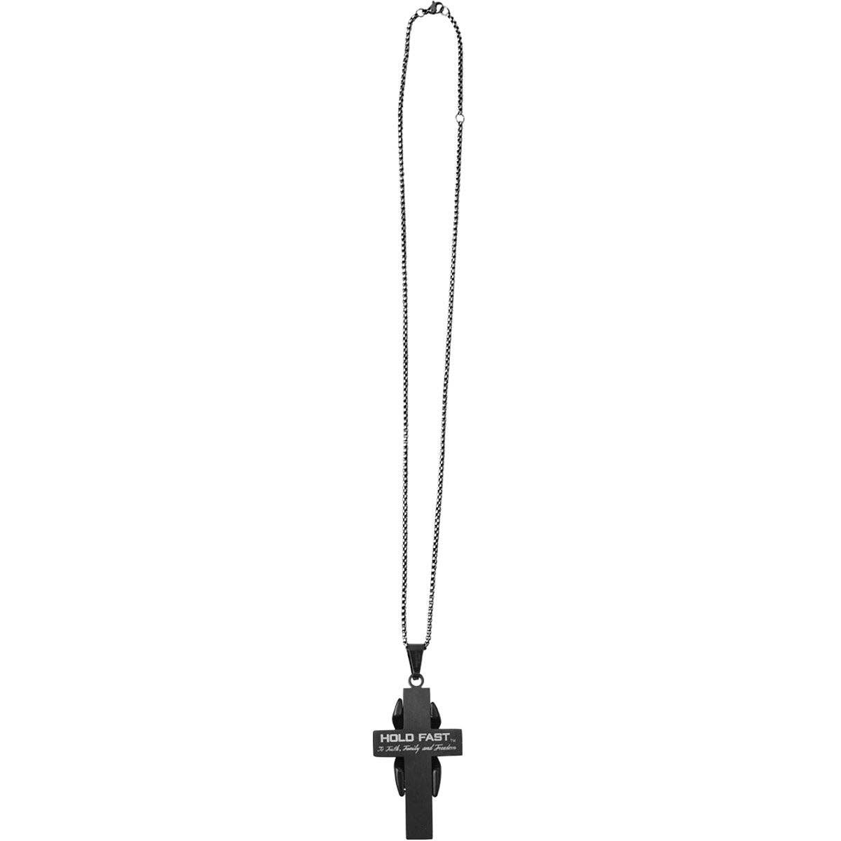 Men's Necklace Wrapped Flag Cross: Black/Silver