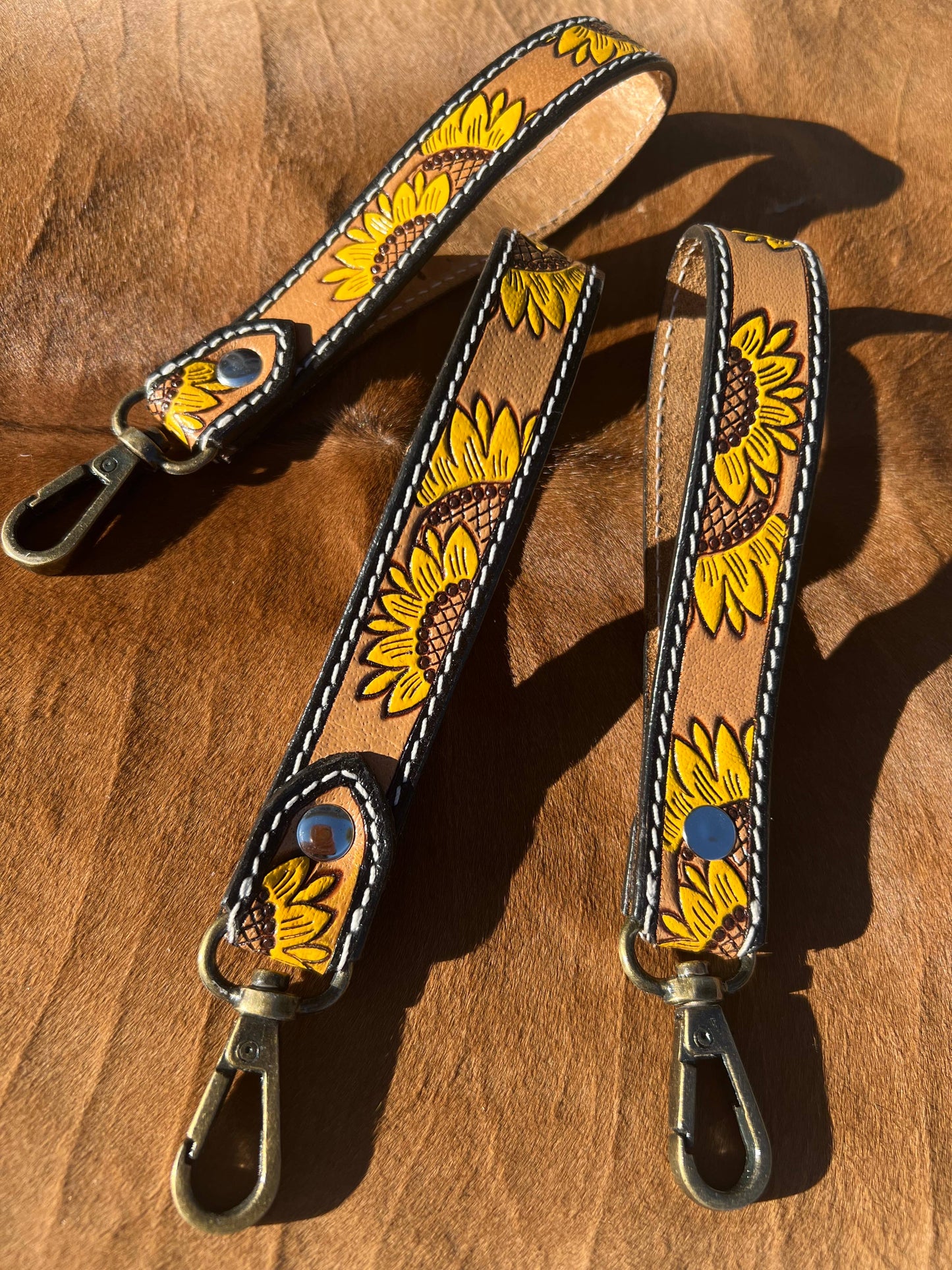 Tooled Leather Sunflower Keychain