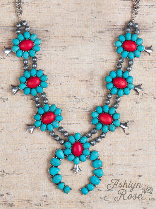 Turquiose Squash Blossom with Centered Red Stones