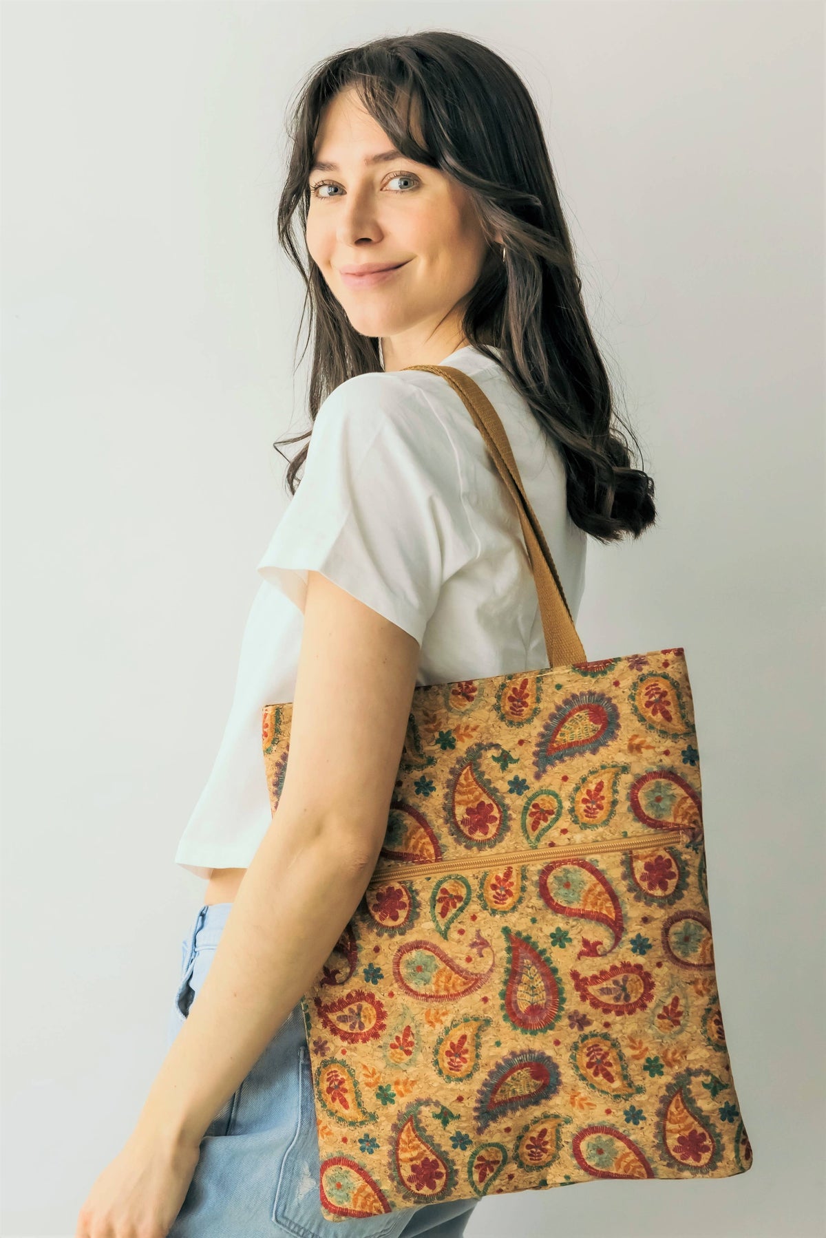 Paisley Print Tote / Shoulder Cork Bag
