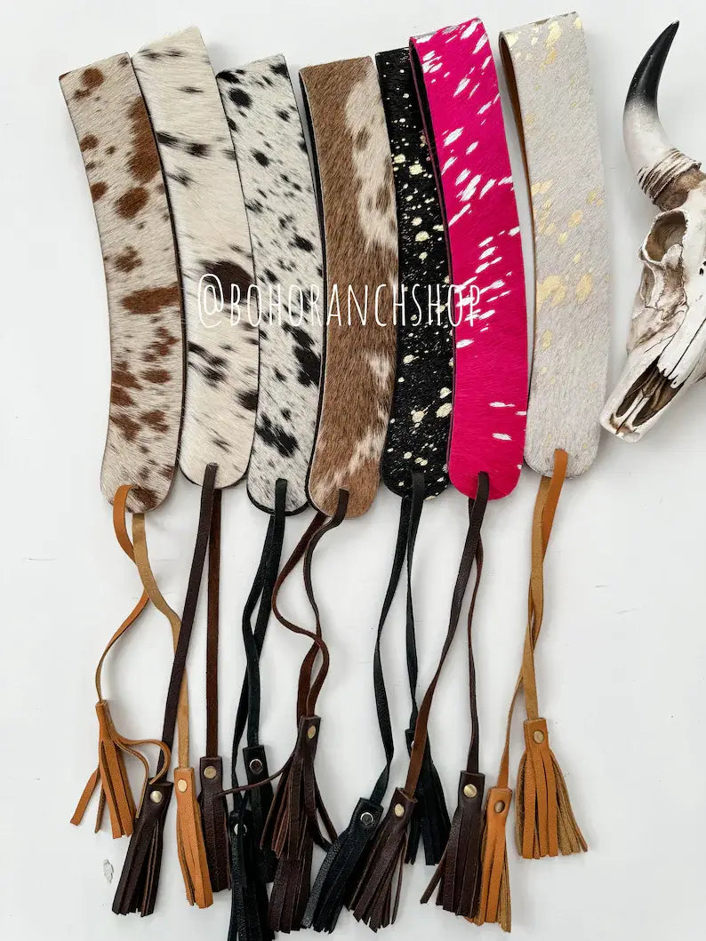1.65” COWHIDE HAT BAND Leather Hat Band leather ties: TAN + WHITE COWHIDE