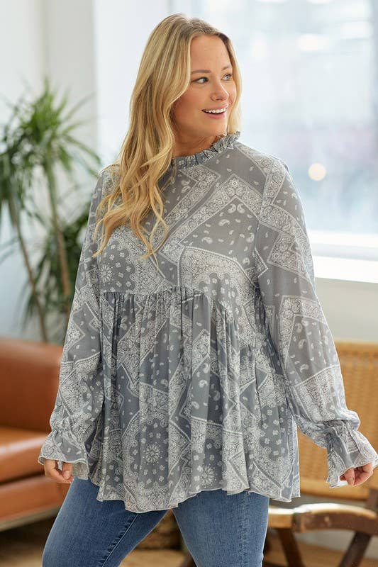 PLUS SIZE WILLOW TREE BOHO RUFFLED BLOUSE