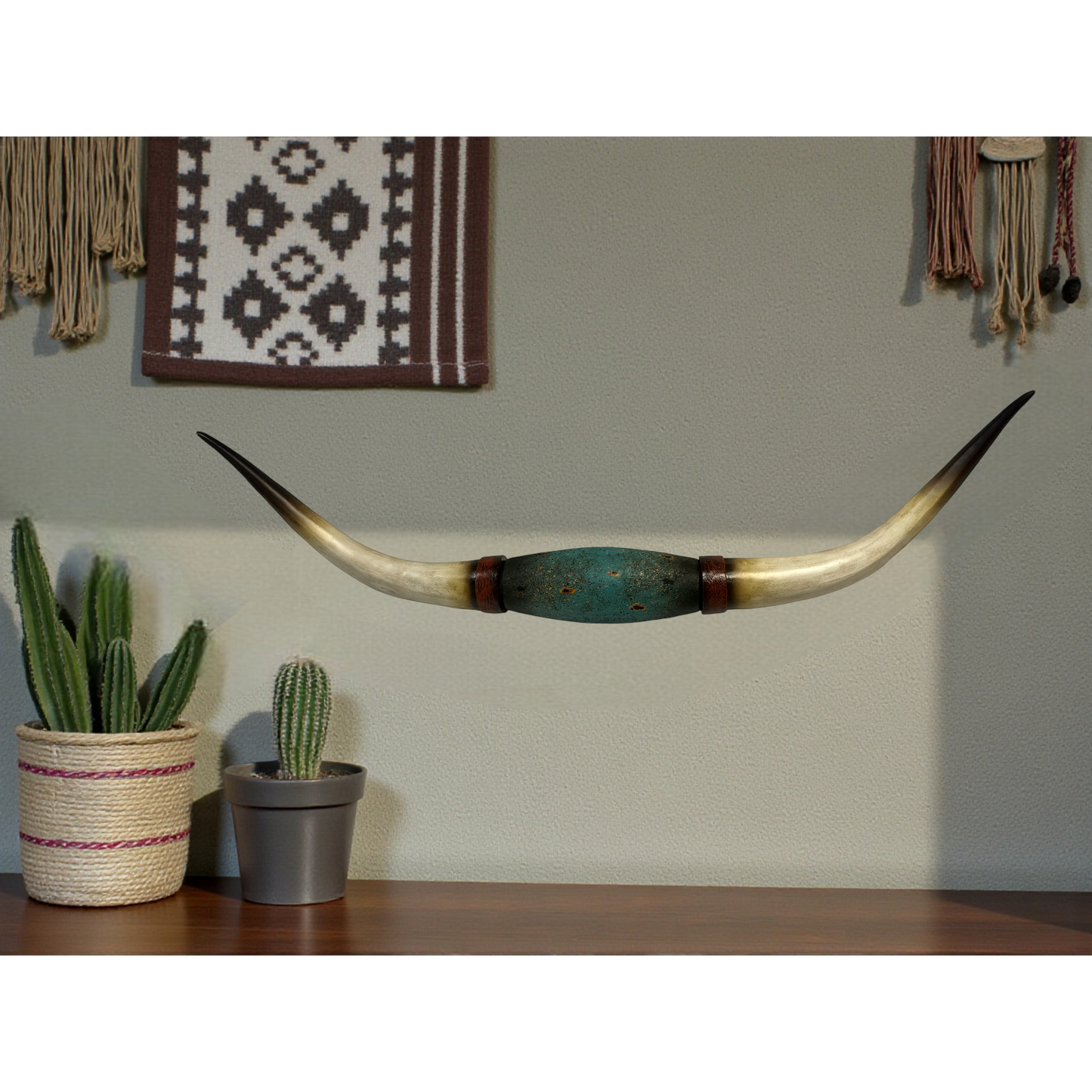 Turquoise Longhorn Horn Wall Decor – Rustic Western Lodge