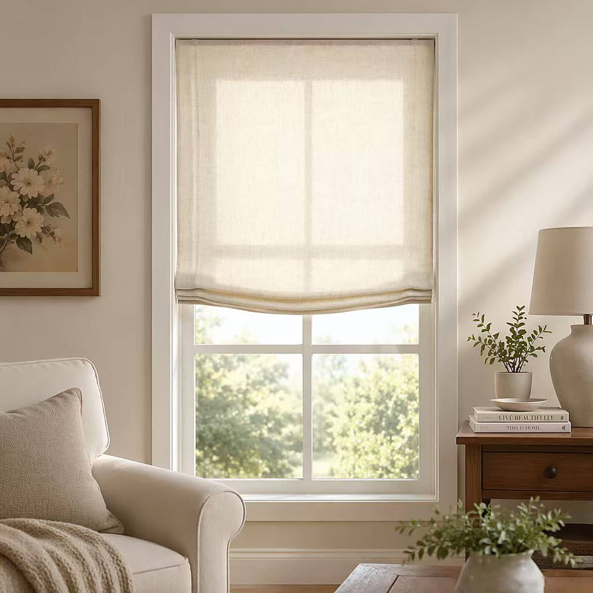 Linen Relaxed Roman Shade : Natural / 48"W x 64"L