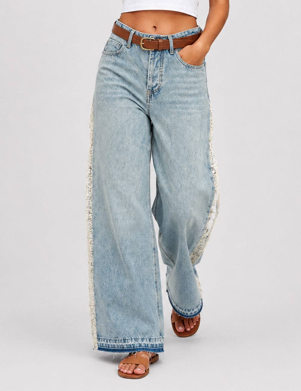 Lace Panel Wide Leg Denim