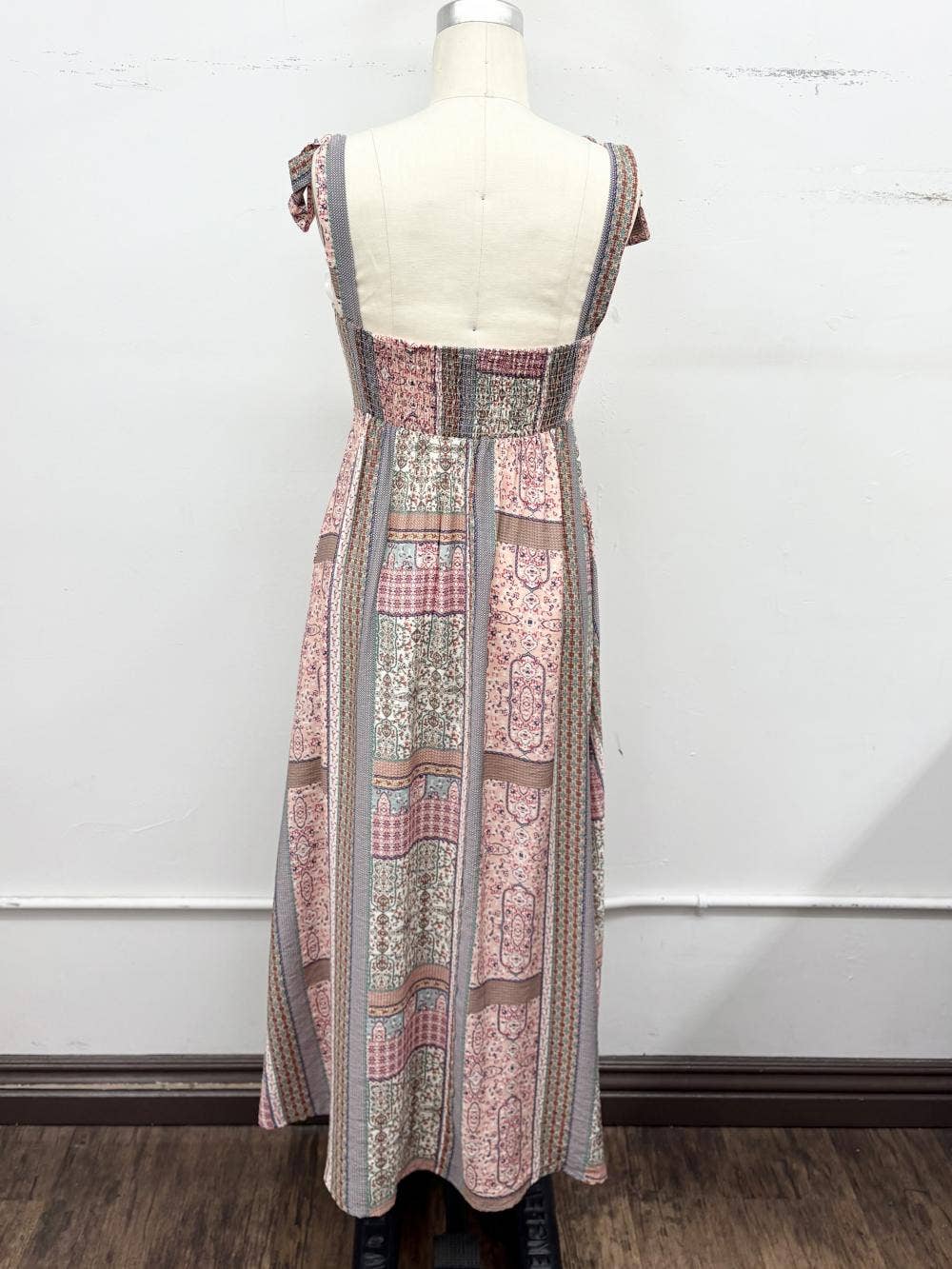 Patchwork Tie-Shoulder Maxi
