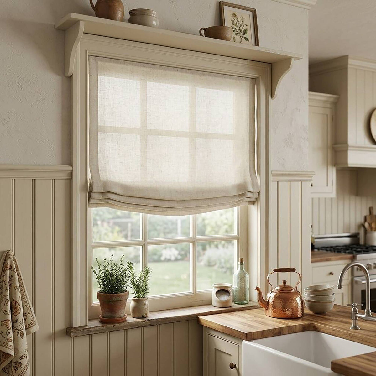 Linen Relaxed Roman Shade : Natural / 48"W x 64"L