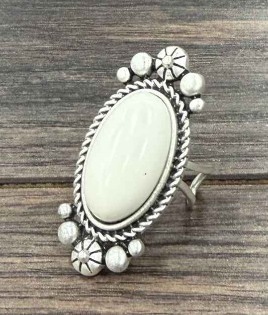 Oval White Turquoise Ring