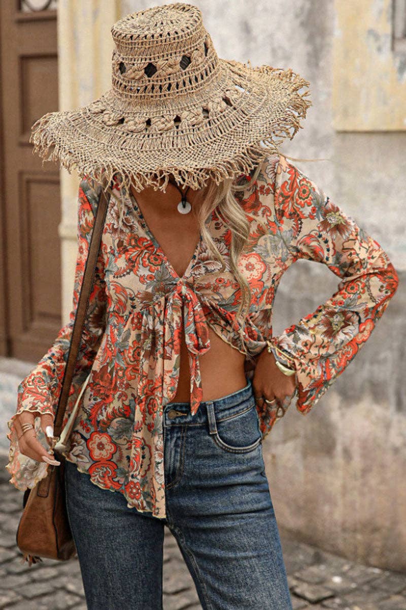 Tie Front Bell Sleeve Blouse