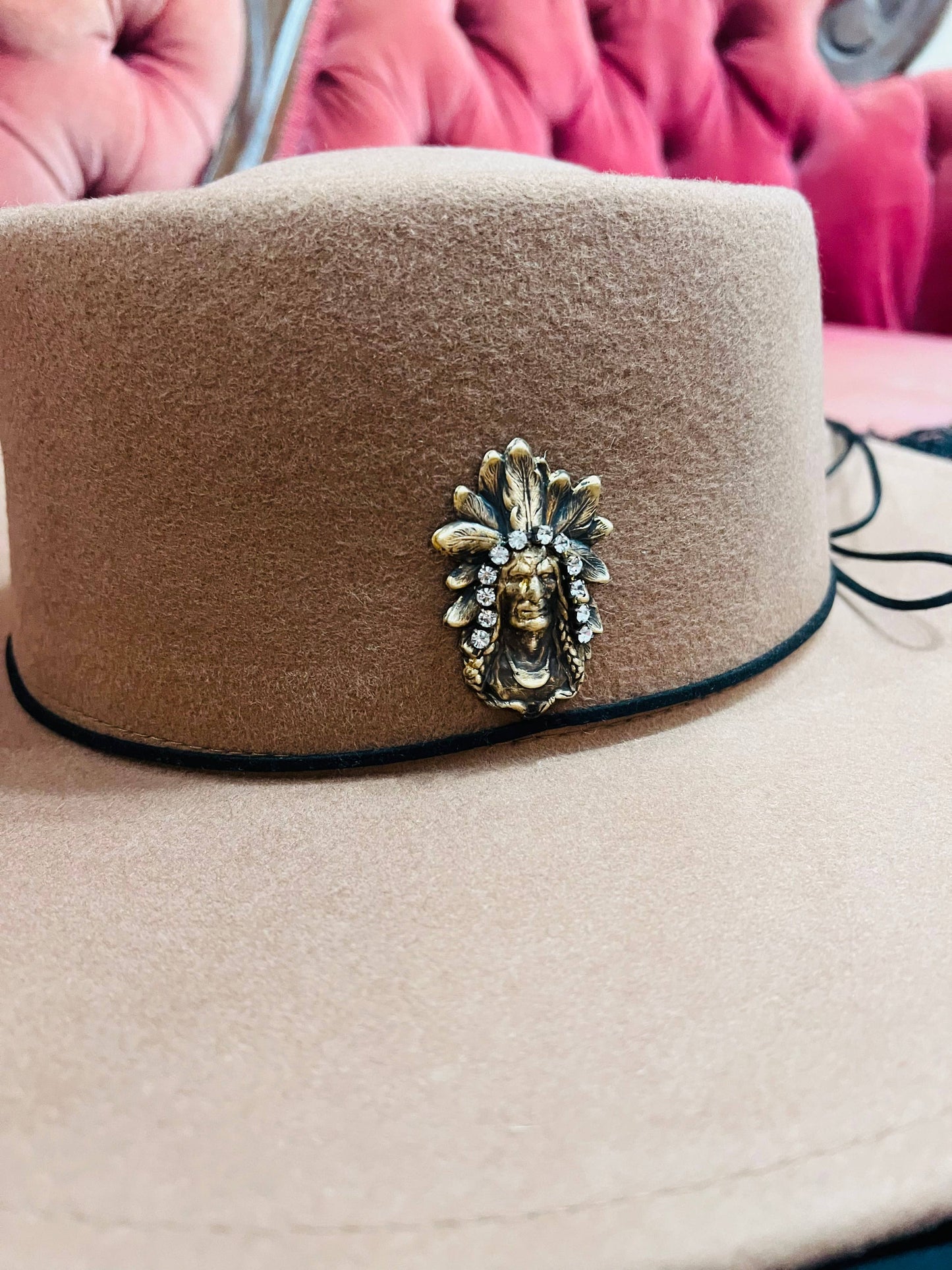 Aged Brass Indian Head Hat Pin Hat Bar Western