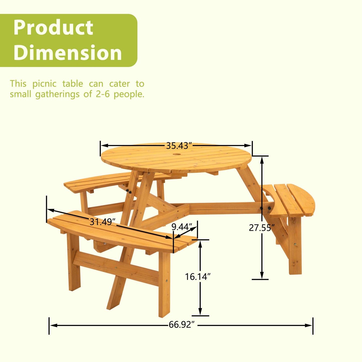 6-Person Outdoor Wooden Picnic Table with Benches–Brown/Natu: Brown