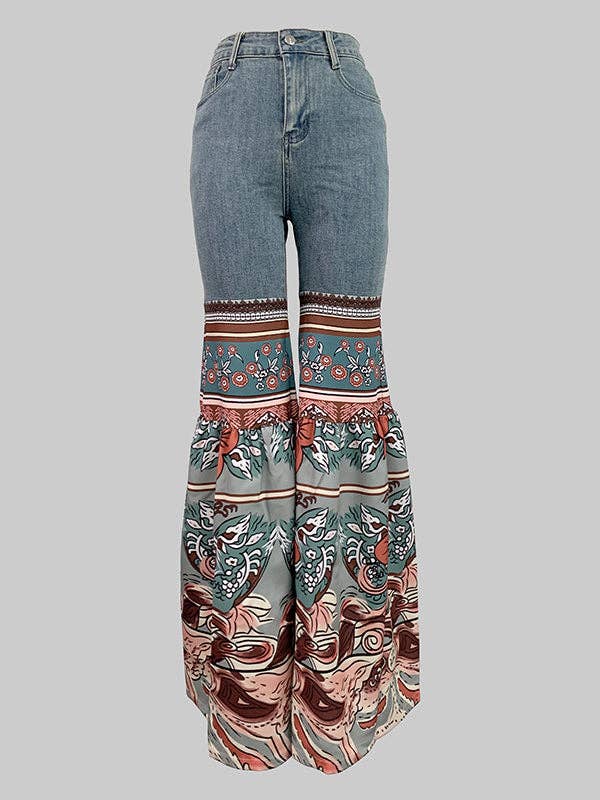Flared Pants Floral Printed High-Waisted