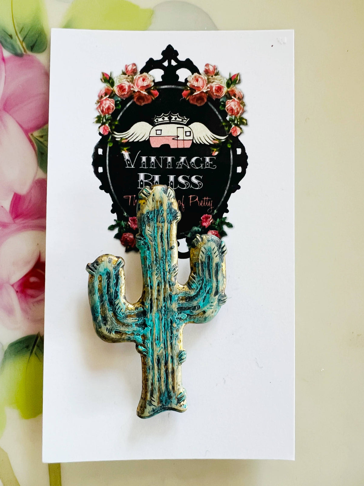 Turquoise Patina Brass Cactus