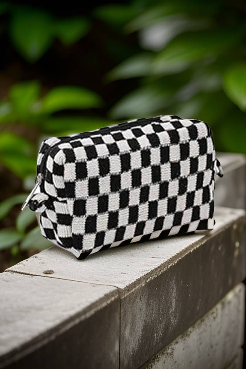 Checkered Makeup Cosmetic Pouch Bag