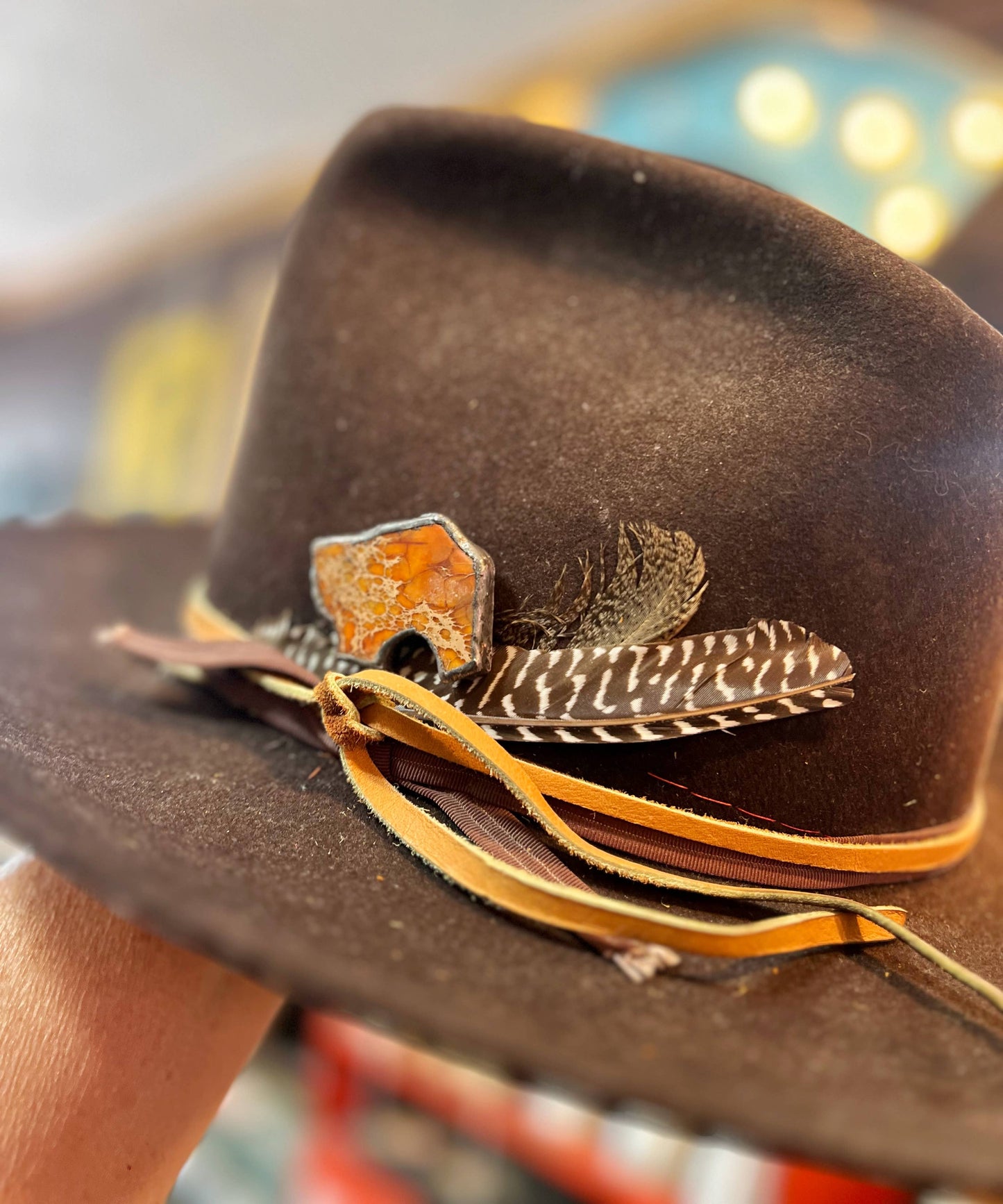 Rusty Orange Soldered Stone Hat Pin Western Hat Bar