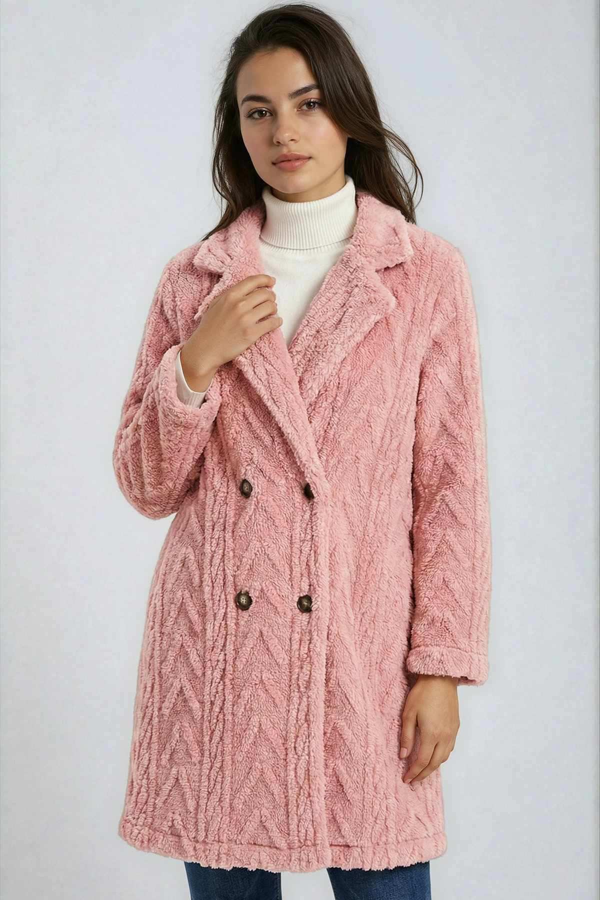 Houndstooth Pattern Fleece Coat